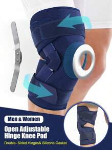 1 PC- Open Adjustable Hinge Knee Pad, Two Fixed Straps, Double- Sided Hinges& Silicone Gasket- Stable Knee Brace For Men& Women, Knee Stable Support For Running, Fitness, Exercise, Workout- Blue