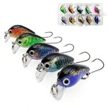 10 piezas/caja Juego de señuelos de pesca tipo crankbait mini, señuelos duros tipo swimbait, señuelos tipo minnow y wobble crank para pesca de lubina y trucha