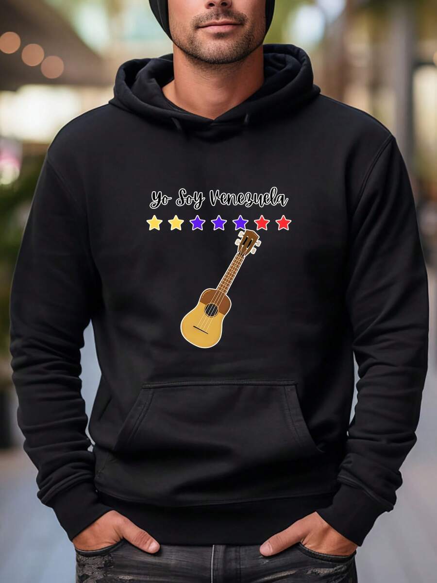 Weineiruila Fashion Hoodie - Warm Long Sleeve Pullover With   Pocket, Drawstring Perfect Casual Top, Holiday Gift For Men 550g - Black - View 1