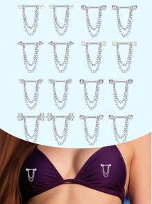 Steel Nipple Shield Rings Tongue Barbell Piercing Jewelry Retainer 14G 5/8Inch Chain Dangle Clear CZ For Women Men 1Pair