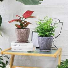 6 Inch Retro Ceramic Planter Set Of 2 With Drainage Hole And Saucer For Plants, Indoor-Outdoor Garden Pots For Succulent, Orchid, And Flower (Fits Inner Pots Up To 5 Inches, Retro Red) - 紅色 - 查看 8