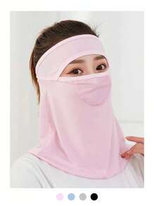 1pc Ice Silk UV Protection Full Face Cover Mask For Women, Breathable, Cooling, Face, Neck, Eye Coverage, Adjustable, Drink Water Design, UPF50+, Suitable For Cycling And Summer