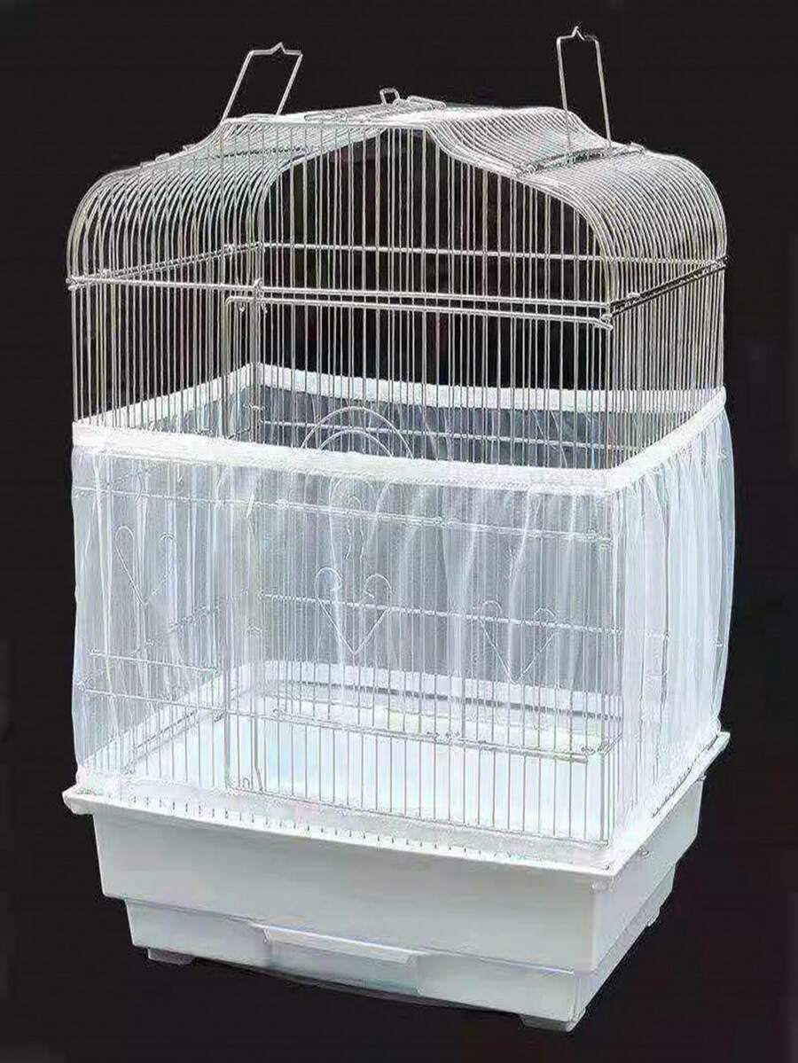 1pc Bird Cage Net Cover, Anti-Splash Cage Net Cover For Parrots, Birds, Canaries, Aviary, Available In Small, Medium And Large Size - White - View 1