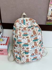 1 pieza Nueva mochila de nailon con diseño de Carpincho de dibujos animados para niñas, cierre con cremallera, correas ajustables, linda bolsa escolar casual para actividades al aire libre, viajes y regalos festivos