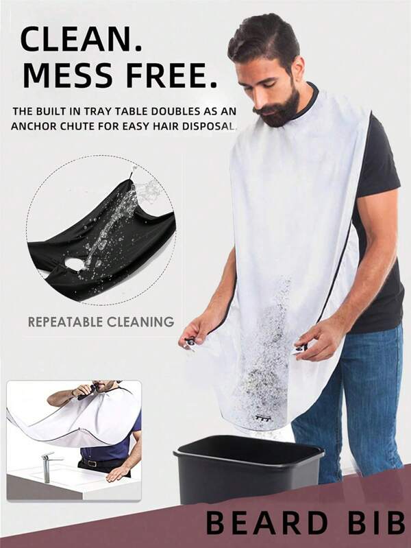 1PC Transparent Shaving Bib With Suction Cups Barber-Grade Hair Beard Cape Reusable Washable PVC Apron For Men's Grooming Anti-Static Haircutting Cloth