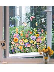 1pc Window Stickers Colorful Plants Flowers Butterfly Stickers Waterproof Dustproof PVC Stickers Material Removable Wear-Resistant Self-Adhesive Easy-To-Tear Stickers Suitable For Window Decoration Glass Stickers Window Stickers Home Decor Wall Stickers Home Decor Make Your Life Brand New Holiday Decoration Stickers Birthday Graduation Gifts Room Decor Wall Decor