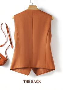 女士纯色背心，V领夹克，春秋季，时尚通勤，女士服装