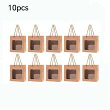 5/10/20/30pcs Kraft Paper Gift Bags With PVC Transparent Window And Handle, Gift Packaging Bags For Birthday Wedding Party Flower Shop Christmas