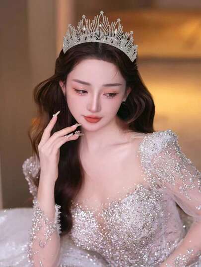 1pc Baroque Crystal Crown Headpiece, Queen's Ball Glow Oversized Crown, Suitable For Banquets, Ceremonies, Performances And Other Important Occasions