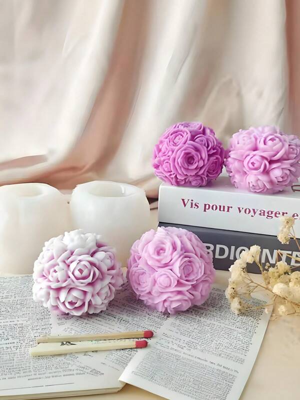 1 Stück Multi-Größen 3D Rose Ball Kerzenform für Valentinstag DIY Harz Seife Polymer Ton Gips Handwerke, Silikon Form