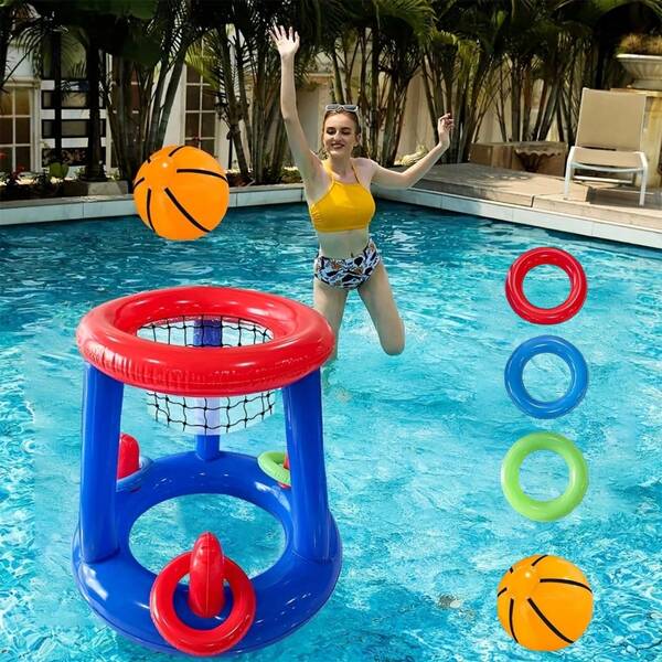5pcs Convenient Pool Party Inflatable Basketball Hoop Set, Inflatable Water Basketball Hoop With Ball, Fun Pool Games And Toys, Suitable For Adult Family Entertainment, Outdoor Leisure, Summer Party, Beach, Lake, Water