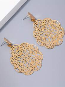 1 par de pendientes vintage versátiles para mujer con diseño floral hueco ovalado liso y geométrico de metal