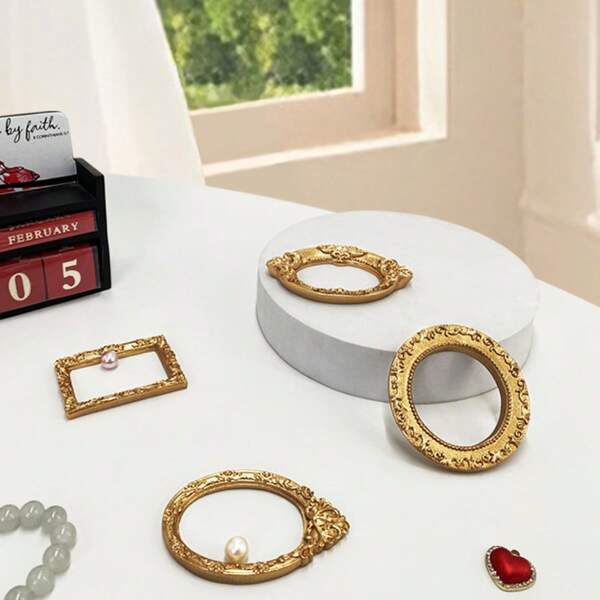 1 pieza Accesorios de fotografía estilo europeo vintage con marco de foto mini dorado tipo INS, para collar, joyería y decoración de fondo
