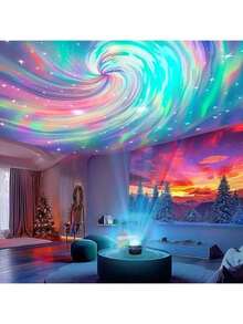 1pc Northern Lights LED Decorative Lamp, Dreamlike Aurora Pattern Ball Shaped Atmosphere Projector, Color Adjustable With Remote Control, Suitable For Holiday Decoration Effects Background, Room Decoration, Birthday Party Effects Led Lights Night Light Halloween Lights
