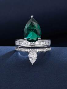 1pc High-End Creative Cubic Zirconia Teardrop Design Women Ring
