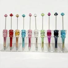 12 Stück Set Luxus UV-beschichteter Kugelschreiber mit schweren Industrie-Edelstein-Blumen-Perlen, DIY Schreibwaren Accessoires, Geschenkidee