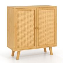 Bamboo Buffet Cabinet W/ PE Rattan Doors Freestanding Kitchen Cupboard Natural - Natural - View 10
