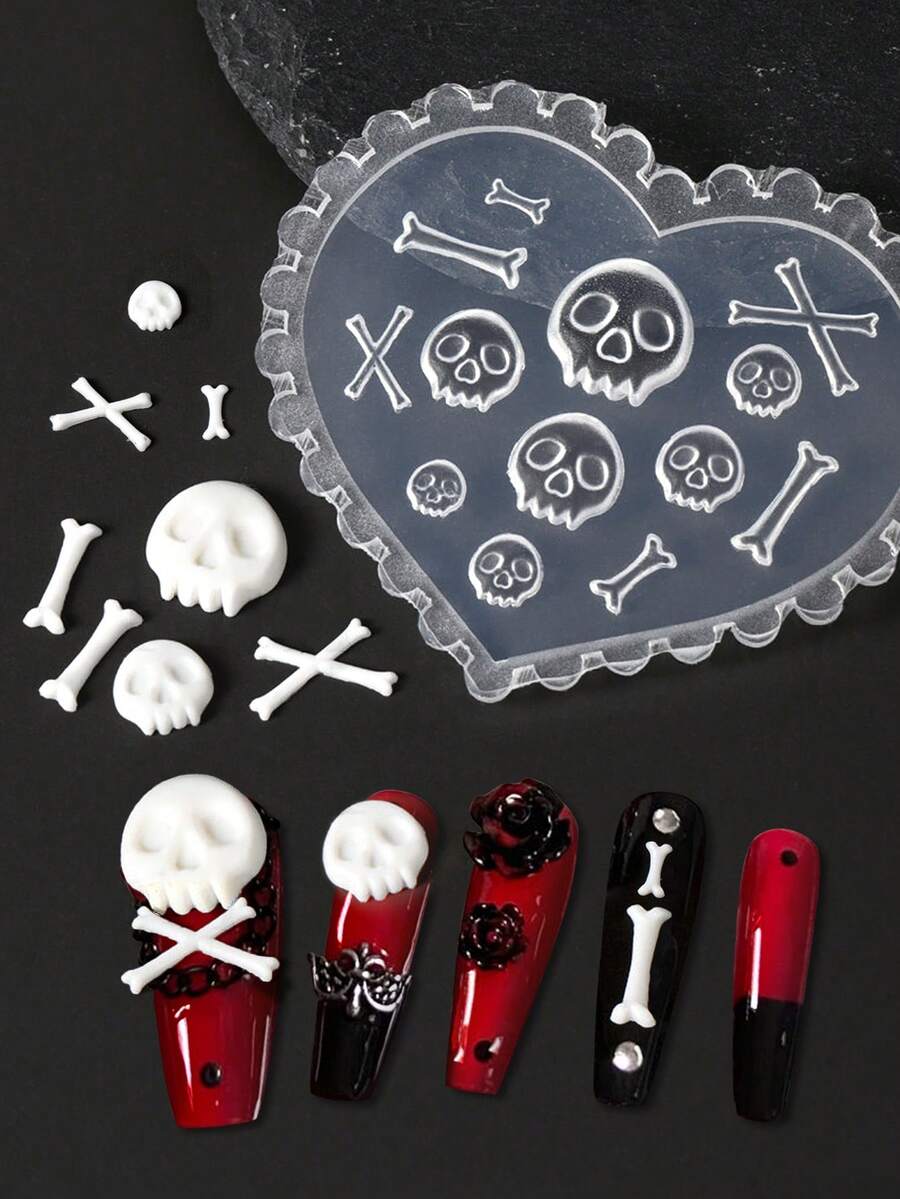 Beautizon Nailartlab 1 pieza Molde de silicona con diseño de calavera, plantilla de relieve con pegatinas 3D de estilo oscuro para decoración de uñas de estilo punk, herramientas de arte de uñas DIY, suministros de uñas, herramientas de uñas, herramientas de arte de uñas, de vuelta a la escuela, uñas, herramientas para uñas postizas, herramientas de manicura y pedicura - Multicolor - Ver 1