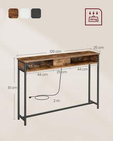 VASAGLE Konsolentisch mit Steckdosen, Beistelltisch mit 2 Fächern, schmal, 25 x 120 x 81 cm, platzsparend, für Eingangsbereich, Wohnzimmer - EU C-Typ Stecker (220-240V) - Übersicht 4