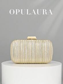OpulAura One 复古优雅缎面宴会手拿包，褶皱设计时尚晚礼服钱包，迷人精致的正式派对手提包，高端盒式迷你包，适合派对/婚礼/正式场合晚宴，配有可拆卸肩链 - 金色 - 查看 6