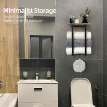 1pc 2-Tier Wall Mounted Towel Rack, Contemporary Metal Wall-Mounted Towel Rack - Multifunctional Bathroom Organizer, Easy Assembly, Space Saving Bathroom Organizer For Home, Bedroom, Towels, Hand Towels, Bath Towels.