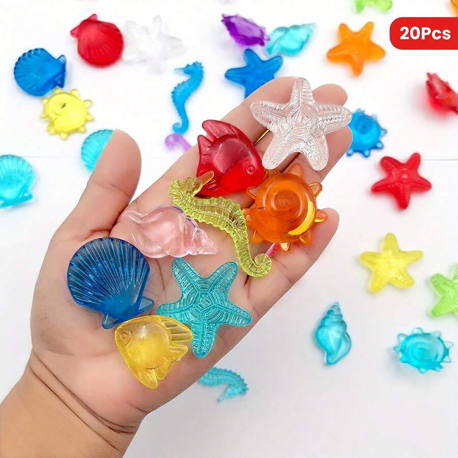 20 Stücke bunte Acryl-Muscheln für Strand-Themen Dekoration, ideal für Hochzeiten, Partys & Heimaquarien (zufällig)