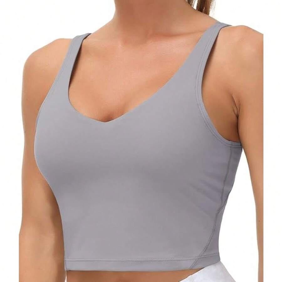 Women's Sports Vest Solid Color Wide Shoulder Strap Beauty Back No Underwire Yoga Underwear Fitness Bra - 淺灰色 - 查看 1