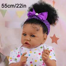 Păpușă renăscută realistă de 22 de inci, păpușă afro-americană din pânză moale, fără gen, 55 cm, jucărie de păpușă artistică realistă pentru nou-născuți, cadou pentru copii de 3+ ani