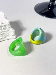 1 pieza Nuevo brazalete de resina transparente, diseño geométrico de color brillante, teñido degradado tipo macarrón, versátil para banquetes y fiestas, se puede usar durante todo el año, brazalete verde