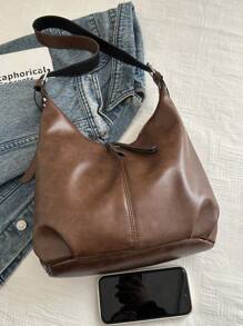 Bolso de hombro vintage de gran capacidad y unicolor suave para mujeres, bolso cruzado versátil con asa, bolso de hombro grande de mujer tipo hobo, bolso bandolera de gran capacidad, bolso cruzado casual para el trabajo