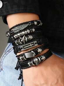 Pulseira retrô de hip-hop de rua com 18 peças, conjunto de joias punk, pulseiras, acessórios masculinos de estilo misto