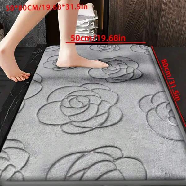 1 stuk zachte mat met rozenmotief, absorberend en snel drogend keukenvloerkleed, antislip vloerkleed voor in de hal, comfortabele traagschuimmat voor in de badkamer, huisdiermat, geschikt voor badkamer, slaapkamer, keuken, woonkamer, gang, woonaccessoires, badmat | Decoratieve mat | Zachte mat, badmat