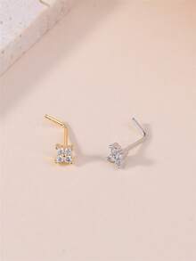 1 件 L 形鼻环 - 简约 20G 镀金锆石耳钉，可爱稳固贴合女士鼻孔饰品，简约鼻环