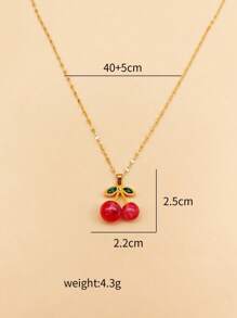 1 pièce Pendentif en acier inoxydable avec cerise rouge et zirconium, collier simple et polyvalent, cadeau pour femme