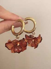 1 对金属环和树脂花复古风格吊坠耳环，优雅派对配饰，适合休闲、节日