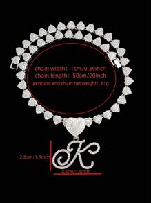 1pc Women's Letter Pendant Necklace With 20-Inch Fully Diamond Heart Necklace, Fashionable Retro Hip Hop Pendant Necklace, Elegant Valentine's Day Gift Suitable For Women And Girls For Daily Wear Or Parties
