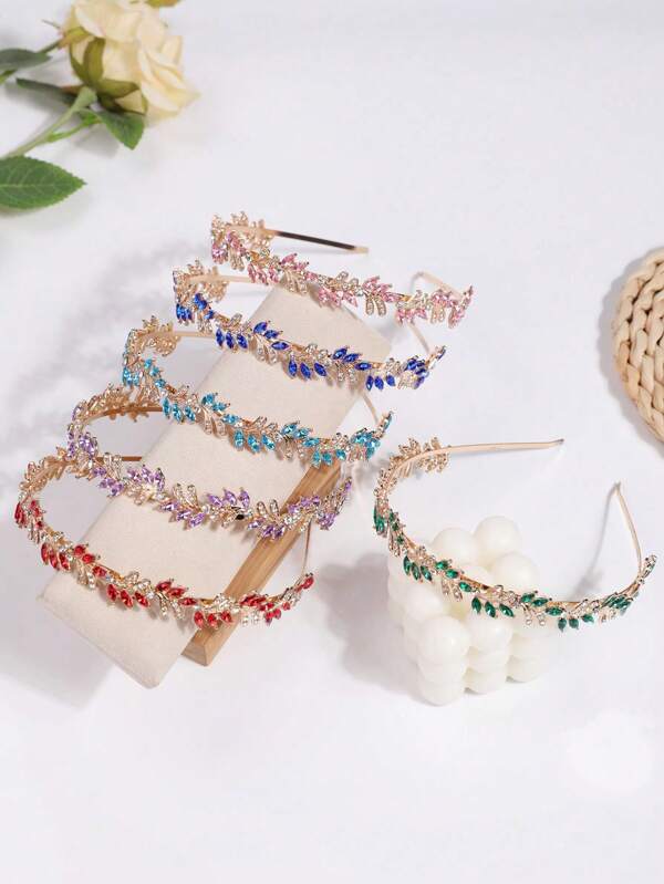 1pc Girls Fashion French Pastoral Metal Rhinestone Leaf Hair Hoop, Retro Elegant Headband Hair Accessory