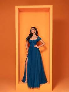 女式紧身胸衣鱼骨上衣手工花卉刺绣亮片修身性感高开叉加大 A 字形，可调节后肩带，穿着更方便，优雅奢华的女士长裙，让女性更年轻、更迷人，适合各种派对、毕业典礼、婚礼、活动和各种宴会和舞会，女士正式舞会礼服（豪华版）派对礼服婚礼宾客礼服晚礼服 - 水鴨藍 - 查看 8