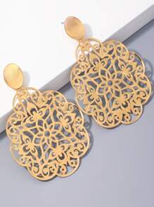 1 par de pendientes vintage versátiles para mujer con diseño floral hueco ovalado liso y geométrico de metal