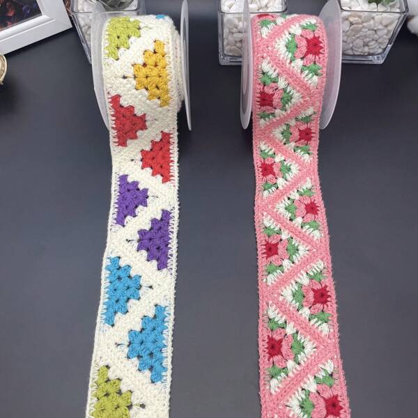 2yards/72 Inches Sweet Style Crochet Lace Trim, DIY Apparel Decor Headband, Hair Accessory, Box, Bag Hanging Ornament, Jacket, T-Shirt, Handmade Yarn Mesh Crochet Trim Supplies, Exotic Style, Travel Photography, Lace Belt Match, Colorful Crochet Edging
