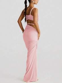 Summer Sexy Backless Camisole Vest, Hip Hugging Pleated Skirt Set
