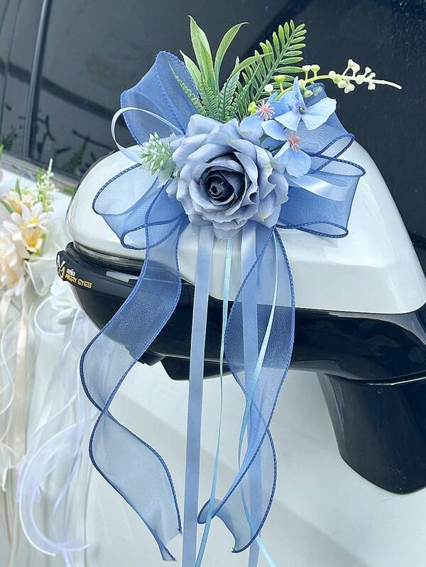 1PC Rose Rearview Mirror Flower Wedding Staircase Handrail, Church Aisle, Simulated Flower Home Decoration Wedding Car Bride Props