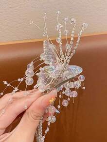 水晶蝴蝶流苏发夹，完美适用于新娘盘发、节日拍照或作为优雅的头饰。情人节配饰