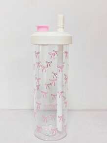 1pc Cute Pink Bow Water Bottle, Reusable With Lid And Straw Cup, Travel And Outdoor Cup, Gym And Sports Bottle, Flat Bottomed Cup, Car Cup, Holiday Gift