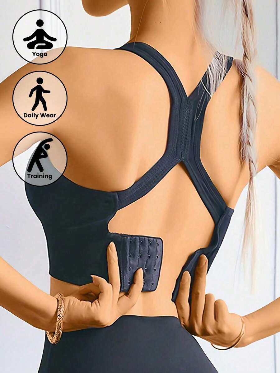 Áo ngực thể thao liền mạch, giảm xóc, nâng đỡ, lưng chữ Y, mỏng, không dây, giảm thiểu kích thước áo thể thao dành cho tập yoga/chạy bộ - màu đen - Xem 1