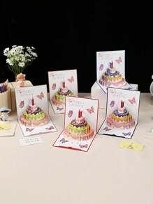 1pc Premium 3D Pop-Up Birthday Greeting Card With Envelope, Made Of Specialty Glitter Paper, Elegant Design, Professional Grade, Customizable, Offers English, German, French, Japanese, And Korean Writing Options, Suitable For Valentine's Day And Birthday, School Supplies,Back To School