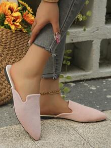 超大码美国尺码 5-11 女式尖头淡粉色一脚蹬平底穆勒鞋，新款秋季户外日常乐福鞋，PU 皮革软底休闲平底一脚蹬百搭正装鞋