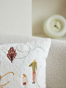 1 Copricuscino in tessuto pile di orso polare con ricamo di bicicletta, pedone e albero, adatto per soggiorno, camera da letto, festa, divano, auto e altri ambienti, per tutte le stagioni - Multicolore - Visualizzare 6