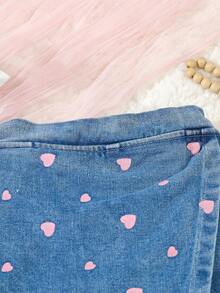 Girls Cute Daily Casual Heart Patterned Denim Shorts - Baby Blue - View 2