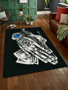 1 件黑色花卉图案美元和艺术地毯 - 饰有金点，适用于家庭、办公室或节日装饰，室内/室外舒适，办公室装饰花卉图案耐用区域地毯，地毯，装饰地毯，卧室装饰，小地毯，地毯，家居装饰，客厅地毯，小客厅地毯，卧室地毯，客厅家居装饰